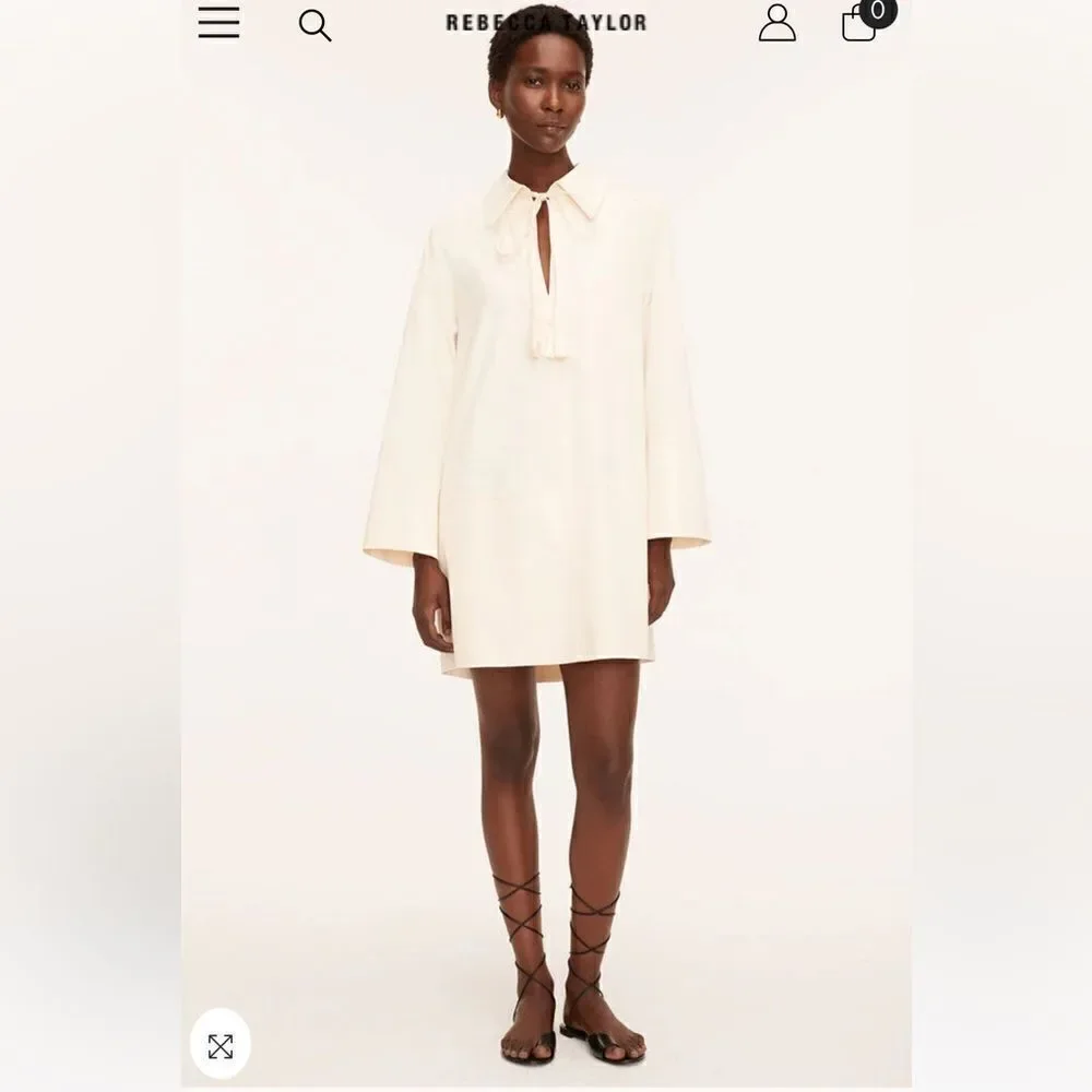 NWT Rebecca Taylor Heavy Cotton Shirt Dress in Cream Size Medium - Picture 2 of 7